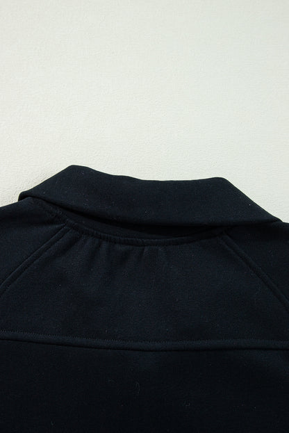 Black Quarter Zip Stand Neck Kangaroo Pocket Sweatshirt