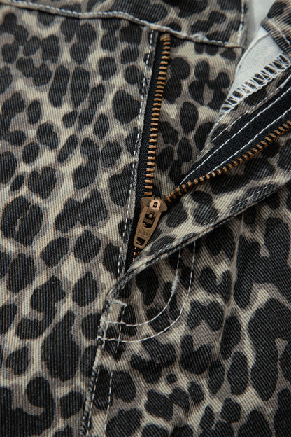 Black Leopard Print High Waist Barrel Leg Jeans