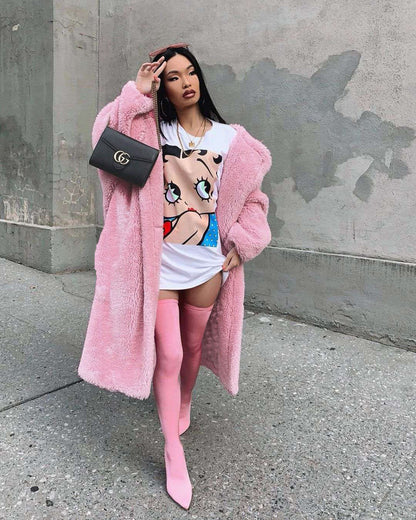 Women's Teddy Fleece Long Coat Double Breasted Lapel