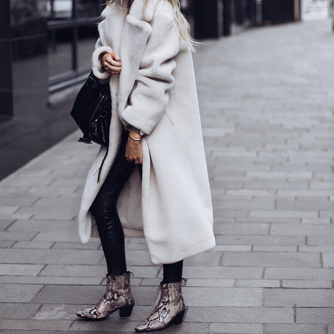 Women's Teddy Fleece Long Coat Double Breasted Lapel
