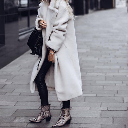 Women's Teddy Fleece Long Coat Double Breasted Lapel