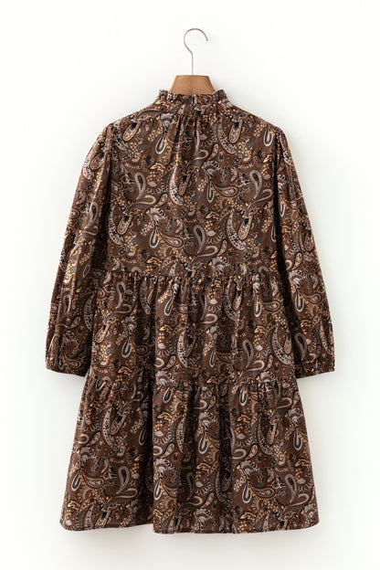 Paisley Print Mini Dress Women Puff Sleeve Casual Dress