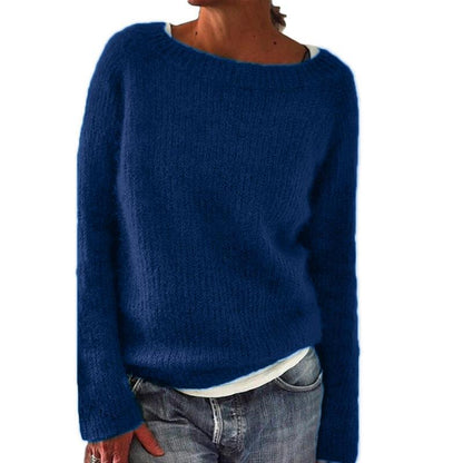 Women's Crew Neck Long Sleeve Solid Knit Pullover Sweater