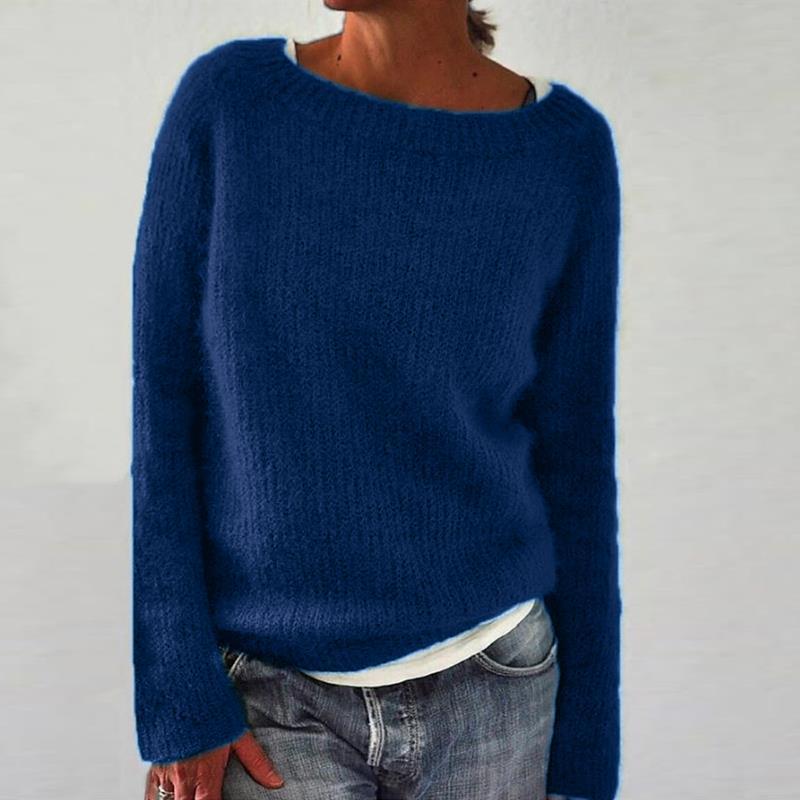 Women's Crew Neck Long Sleeve Solid Knit Pullover Sweater