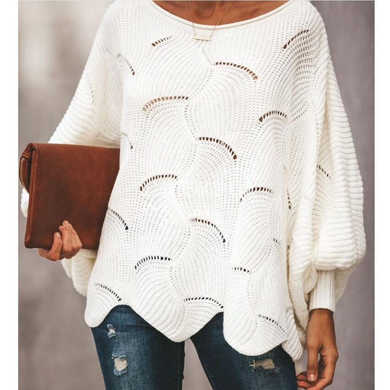 Women's Oversized Batwing Pointelle Knit Sweater