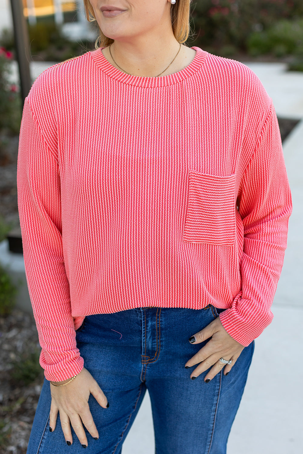 White Plus Size Ribbed Textured Long Sleeve T Shirt