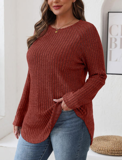 2025 Women's Casual Ribbed Knit Long Sleeve Pullover Sweater