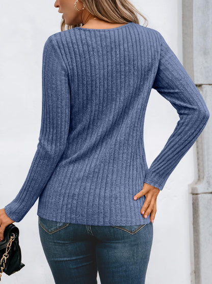 Ribbed Knit Pullover with Lace Panel Long Sleeves