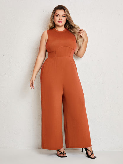 Womens Summer One Piece Sleeveless Wide Leg Pants Rompers With Pockets Plus Size