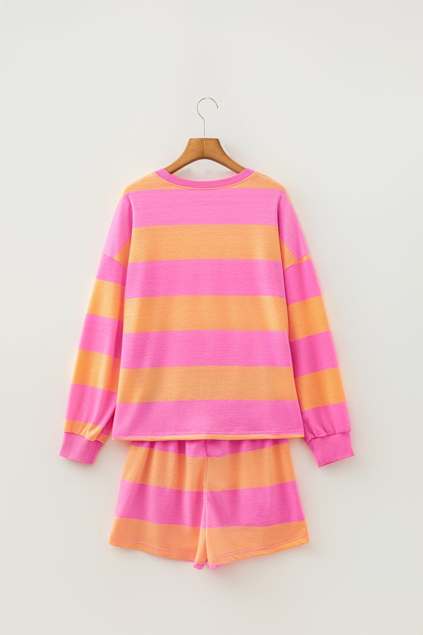 Pink Orange Stripe Lounge Set 2pc Shorts Set Sweatshirt