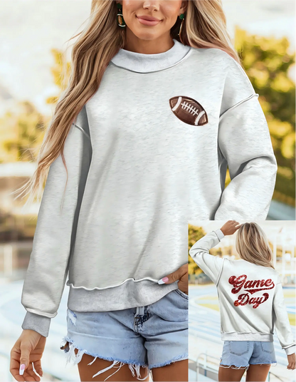 Football Patch Sequin Game Day Mock Neck Sweatshirt