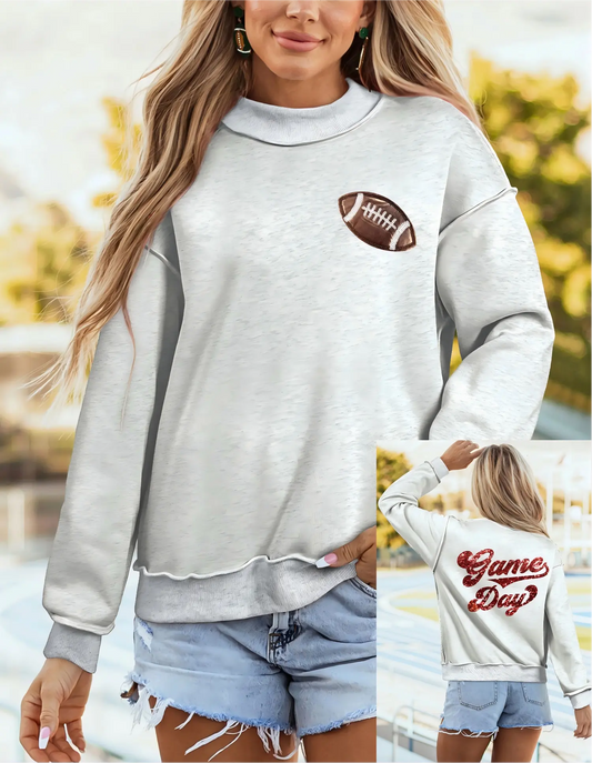 Football Patch Sequin Game Day Mock Neck Sweatshirt