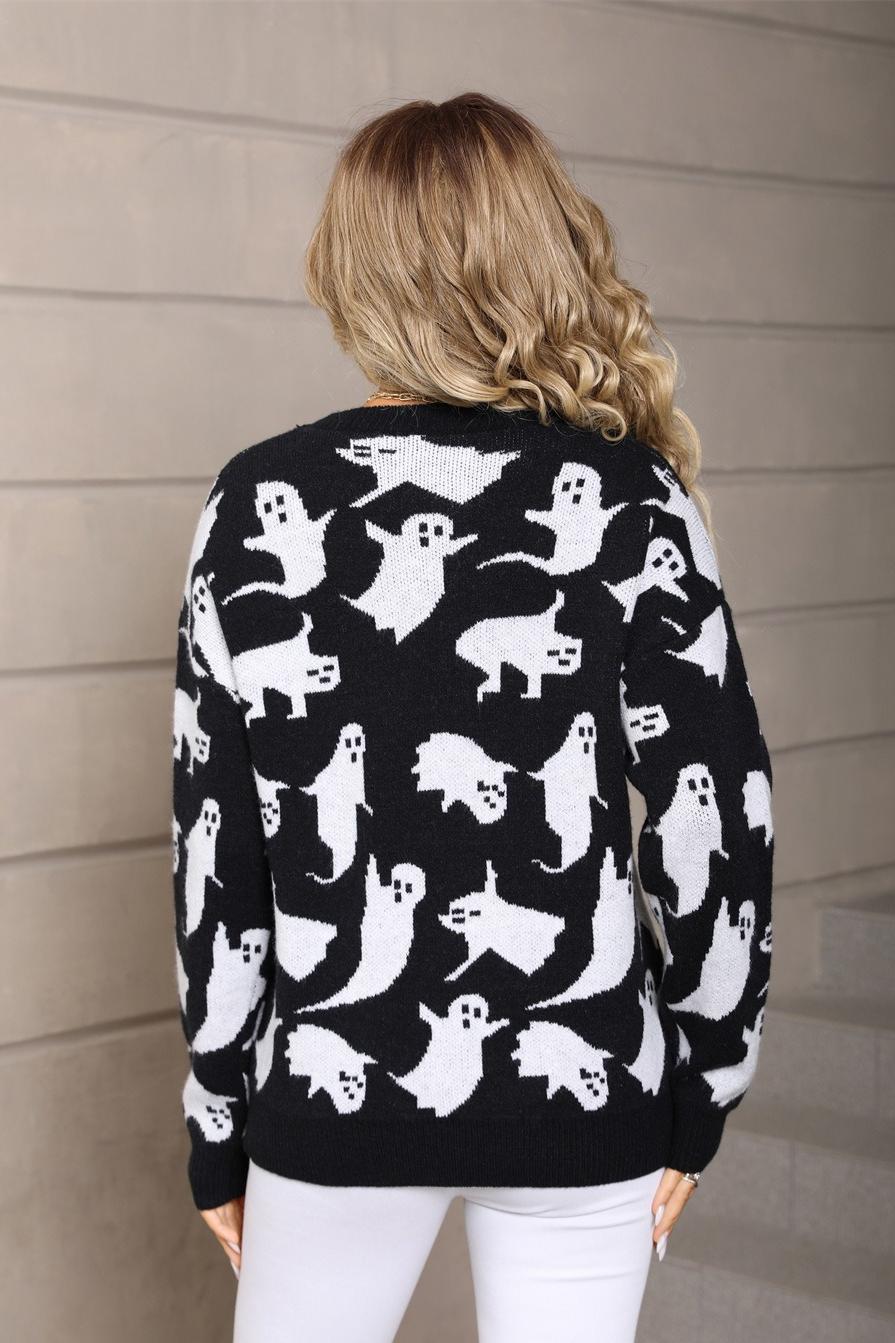 Halloween Ghost Knit Sweater – Oversized Pullover for Fall