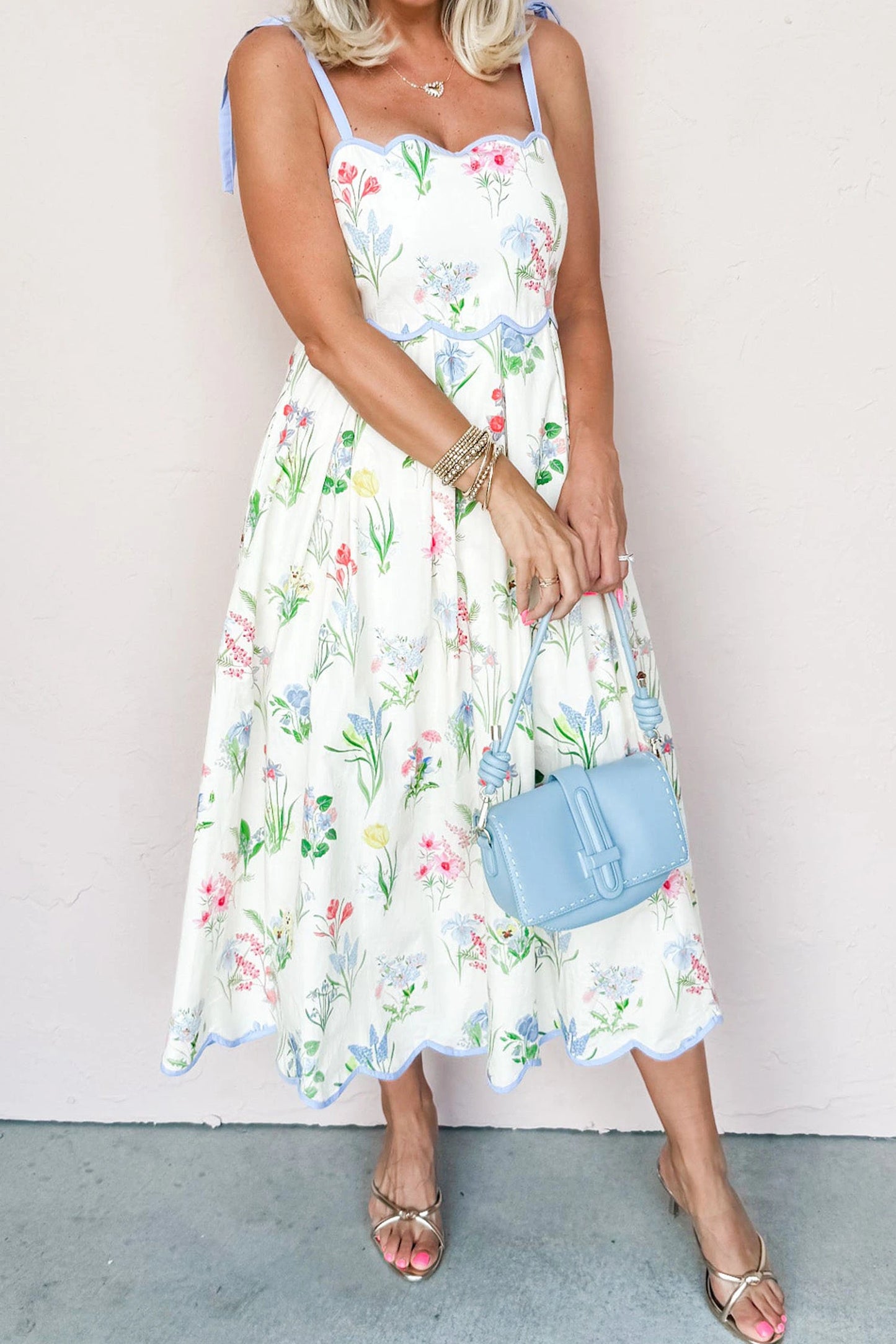 Floral Tie Strap Midi Dress Women Summer Sundress