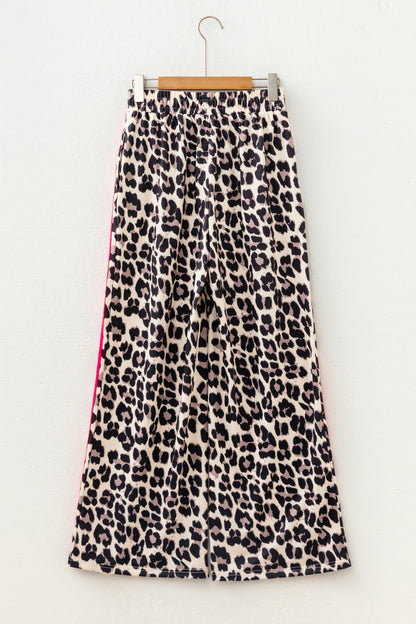 Leopard Print Tie Waist Wide Leg Lounge Pants Women