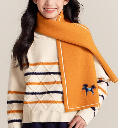 Kids Yellow Knit Scarf with Horse Embroidery Winter Wrap
