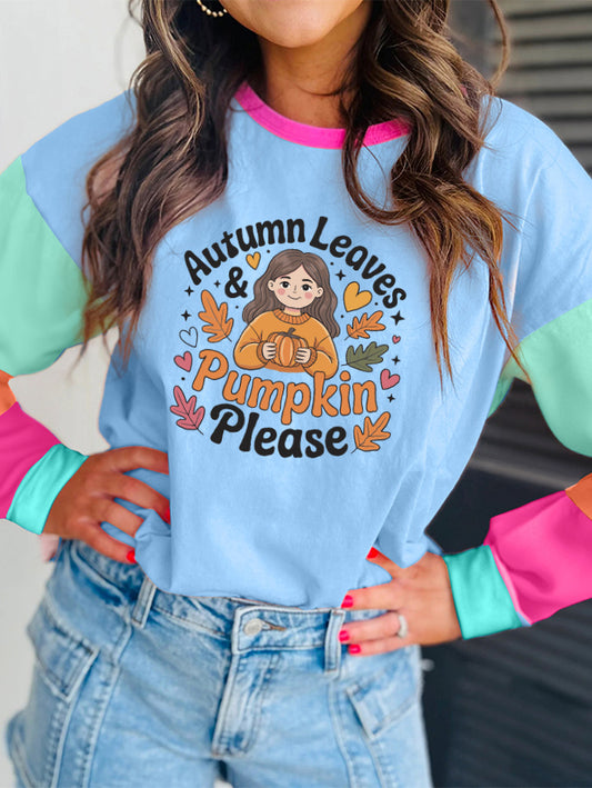 Thanksgiving Fall Vibes Pumpkin Graphic Colorblock Tee