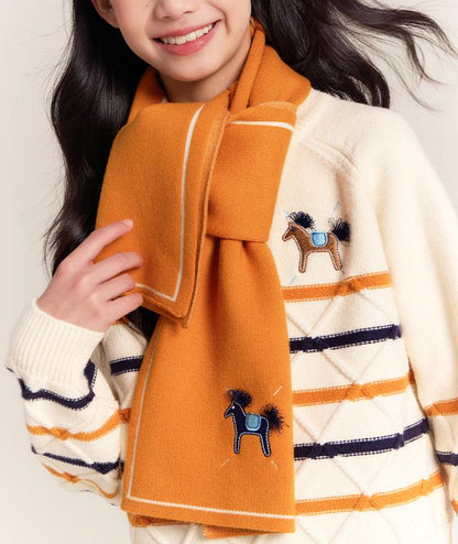 Kids Yellow Knit Scarf with Horse Embroidery Winter Wrap