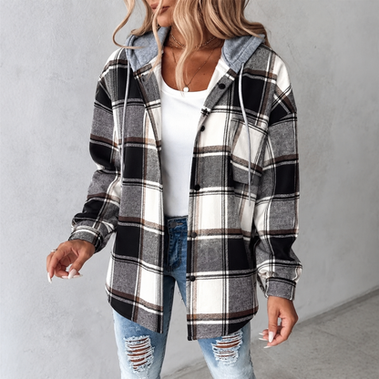 Women's Hooded Plaid Shacket Jacket