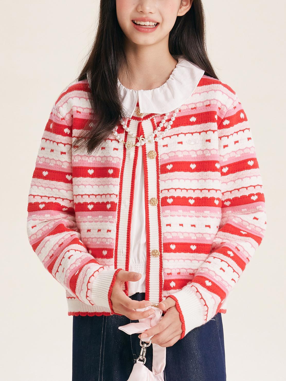 Girls' Striped Knit Button-Front Cardigan Sweater