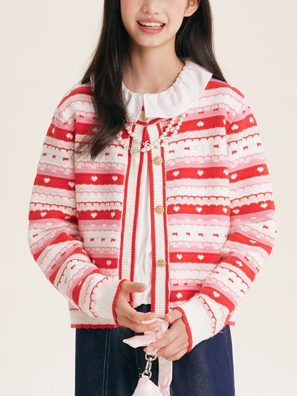 Girls' Striped Knit Button-Front Cardigan Sweater