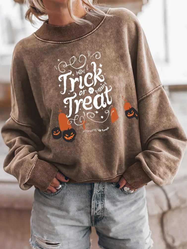 Halloween Trick or Treat Graphic Drop Shoulder Sweatshirt