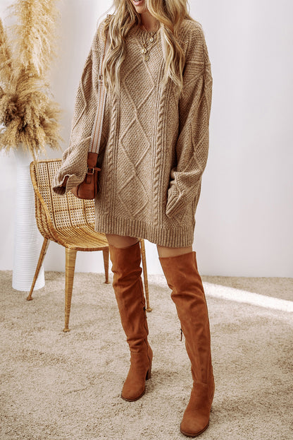 Cozy Cable Knit Drop Shoulder Oversized Sweater Dress