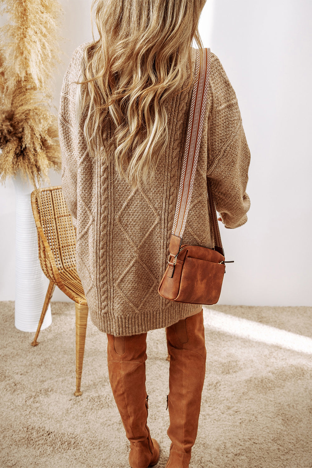 Cozy Cable Knit Drop Shoulder Oversized Sweater Dress