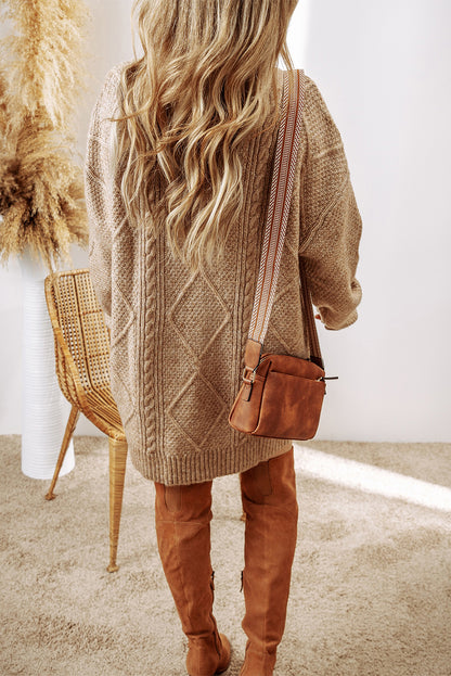 Cozy Cable Knit Drop Shoulder Oversized Sweater Dress