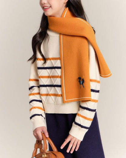 Kids Yellow Knit Scarf with Horse Embroidery Winter Wrap