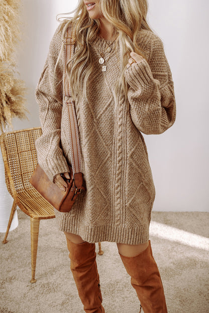 Cozy Cable Knit Drop Shoulder Oversized Sweater Dress