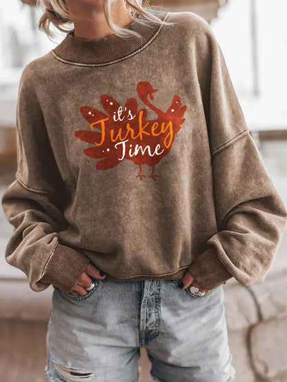 Thanksgiving Turkey Graphic Drop Shoulder Sweatshirt