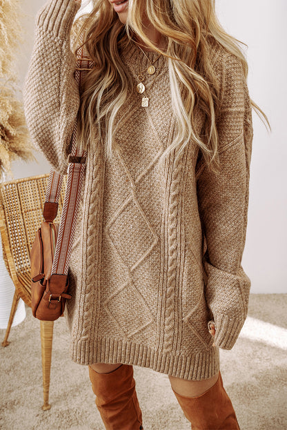 Cozy Cable Knit Drop Shoulder Oversized Sweater Dress