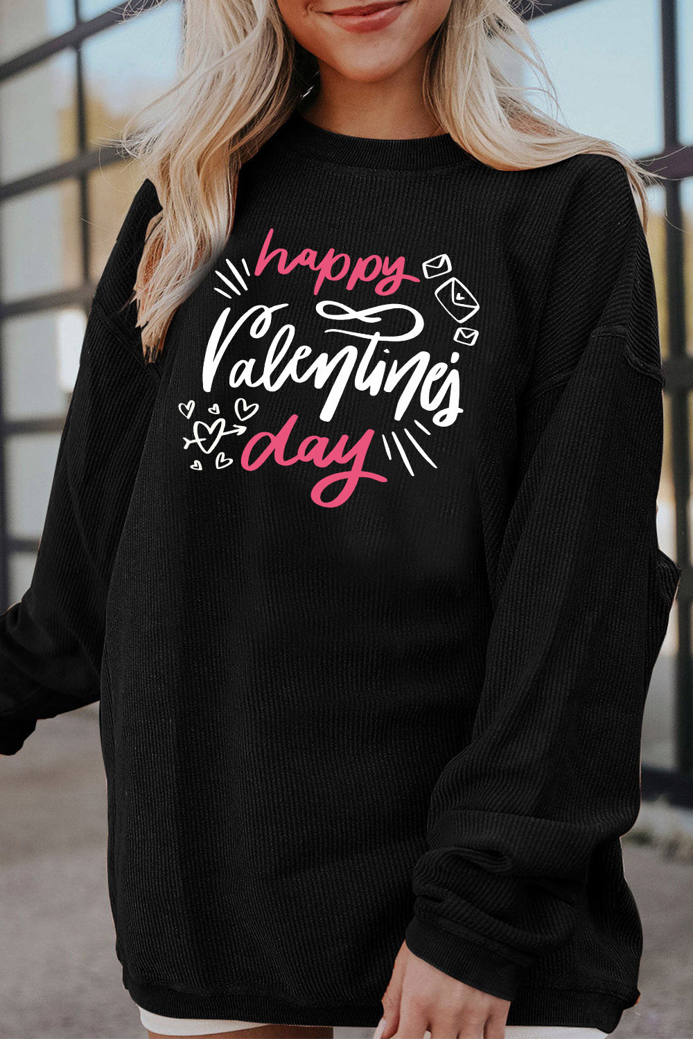 Ribbed Corduroy Love Letter Graphic Valentine Sweatshirt