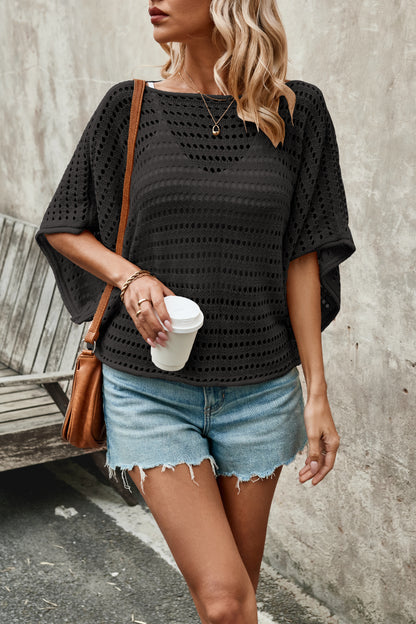 Hollow Knit Short Sleeve Sweater Loose Summer Top