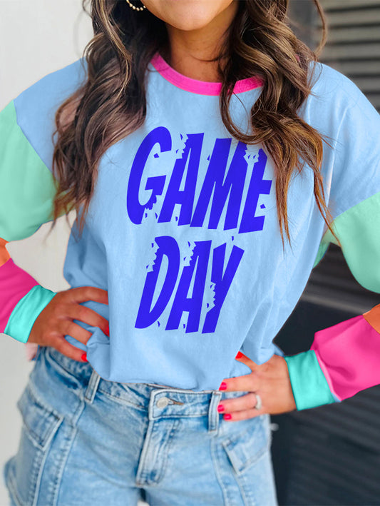 Vivid Blue Game Day font Colorblock Tee