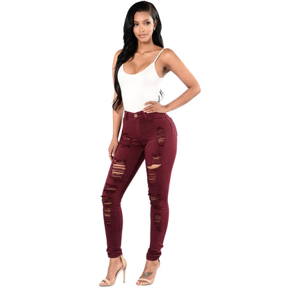 Knee Breaking Jeans Women Slim Multi-color Calf Pants Women Trousers Plus Size