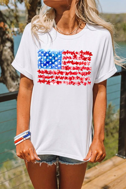 American Flag Floral Graphic July 4th Tee Shirt