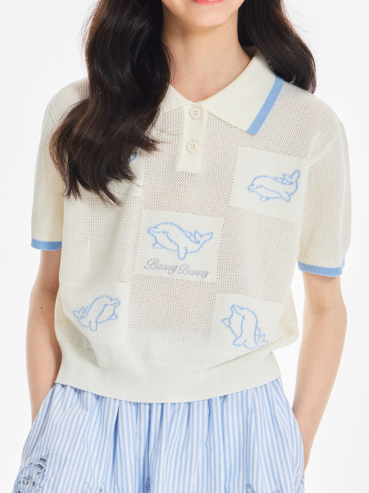 Girls Knit Polo Shirt Short Sleeve Summer Casual Top