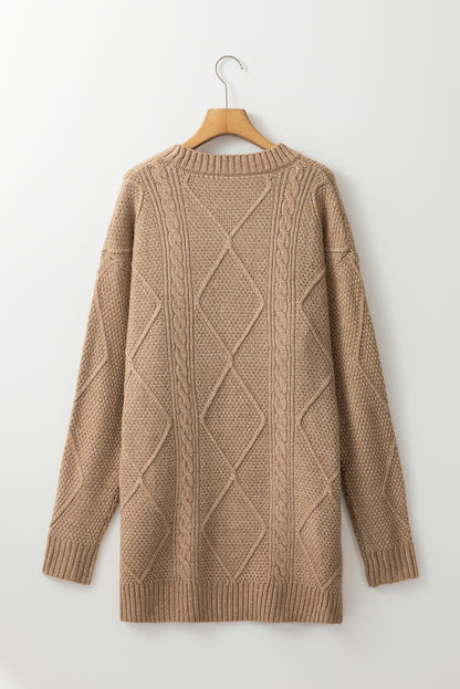 Cozy Cable Knit Drop Shoulder Oversized Sweater Dress