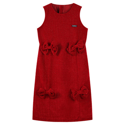 Girls Sparkle Bow A-Line Sleeveless Party Dress