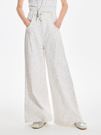 Girls Cotton Wide Leg Pants Summer Fish Print