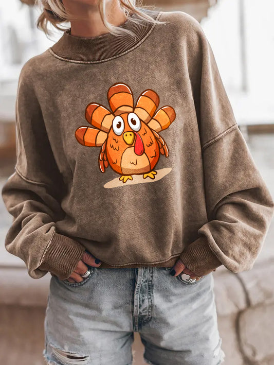 Thanksgiving Cartoon Turkey Graphic Drop Shoulder Sweatshirt