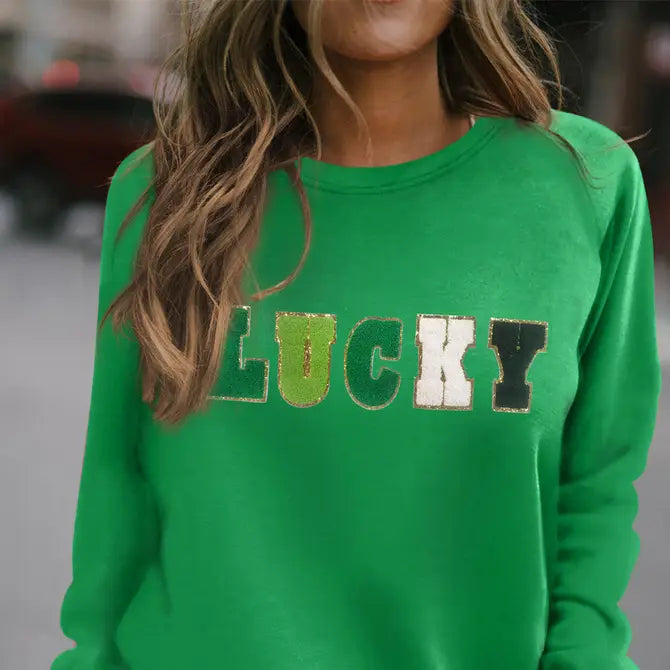 LUCKY Chenille Letter Graphic Sweatshirt – St. Patrick’s Day