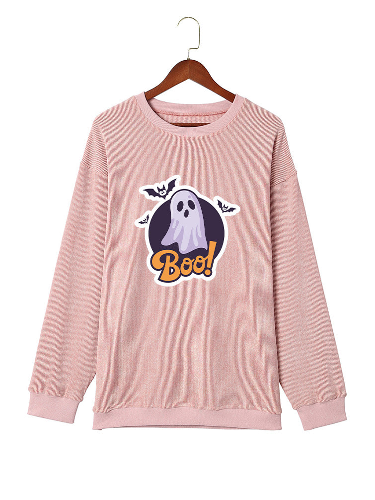 Halloween Ghost Boo Graphic Oversized Ribbed Sweatshirt