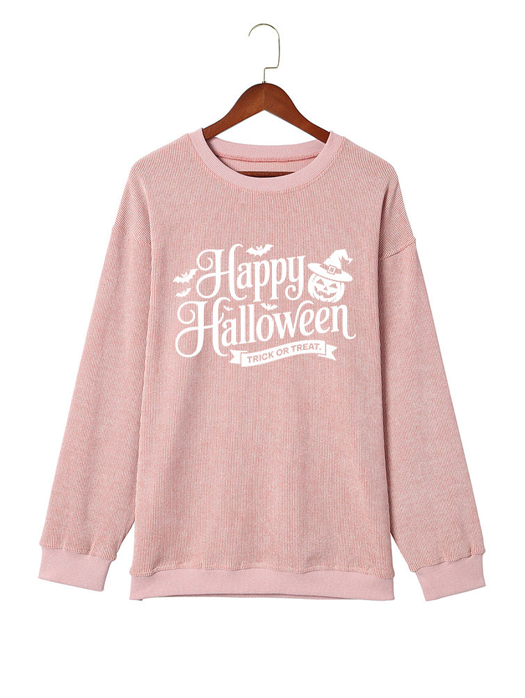 Happy Halloween Graphic Oversized Ribbed Knit Sweatshirt