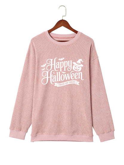 Happy Halloween Graphic Oversized Ribbed Knit Sweatshirt