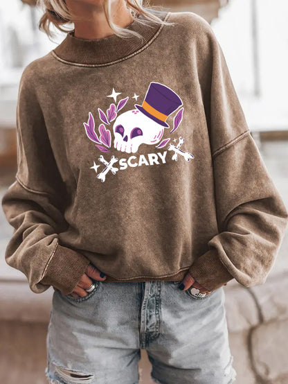 Halloween Skull Top Hat Graphic Drop Shoulder Sweatshirt