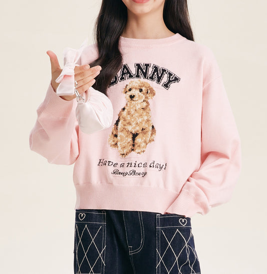 Pink Cartoon Dog Sweatshirt for Kids | Cozy & Cute