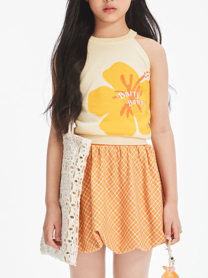 Girls Summer Knit Tank Top Halter Floral Print Vest